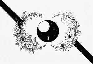 Matching friend tattoos, moon and sun, floral, vines, tiny and minimal, for side of rib tattoo idea