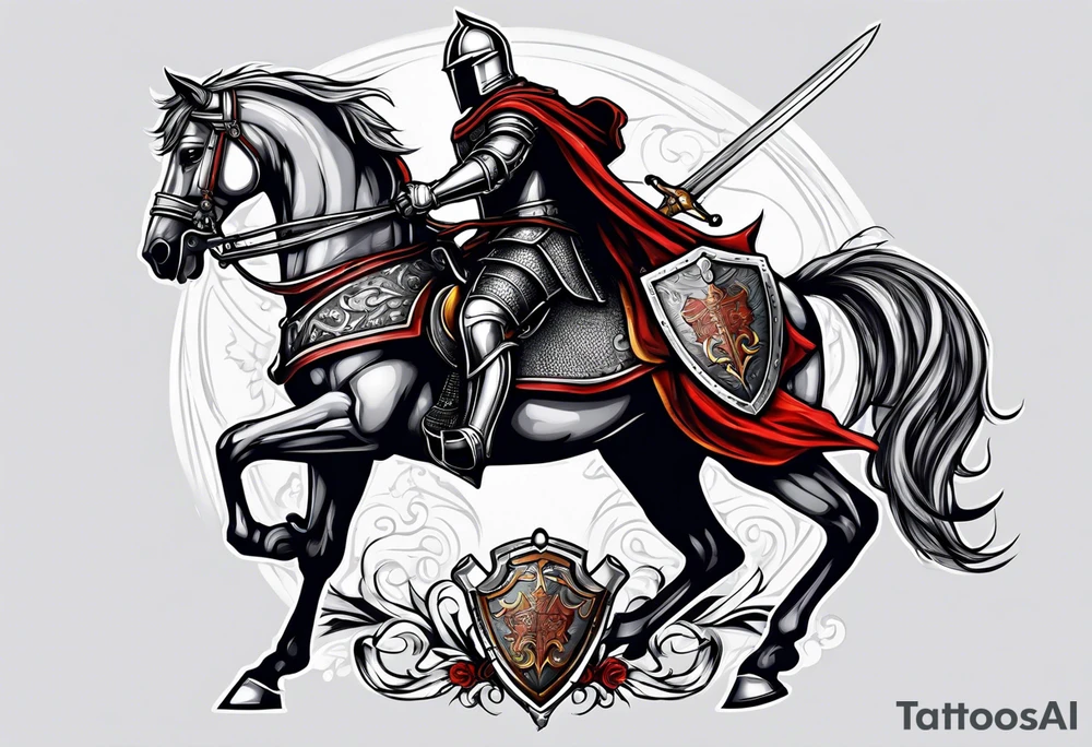 Templer knight on horse with sword an shield tattoo idea