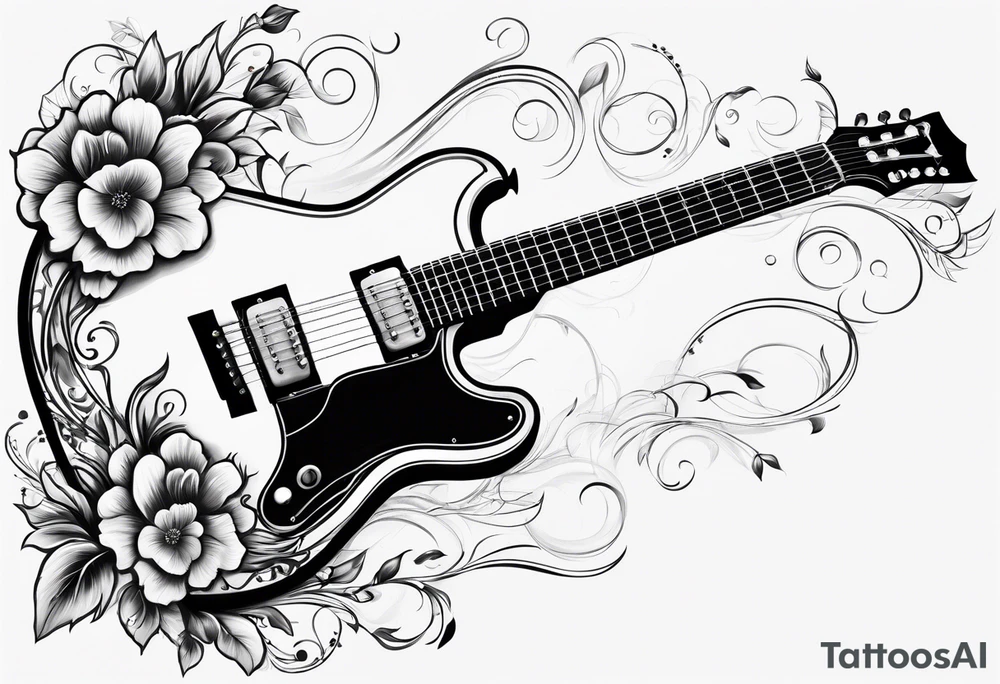 Guitar with flowers growing off the side tattoo idea