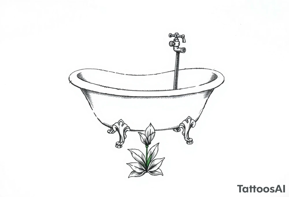 clawfoot bathtub with simple faucet and lily coming up out the floor tattoo idea