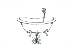 clawfoot bathtub with simple faucet and lily coming up out the floor tattoo idea