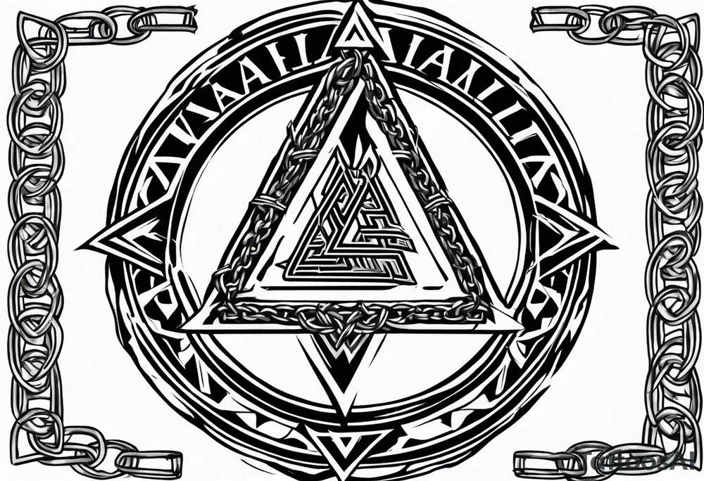 Valhalla sword shield axe barbed wire chains valknut tattoo idea