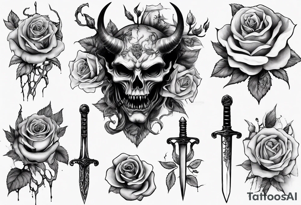 Demon with roses and sword tattoo idea