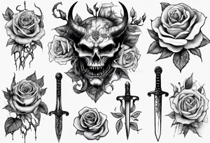 Demon with roses and sword tattoo idea