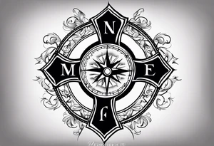 Black cross with compass in the middle with chain wrapped around it tattoo idea