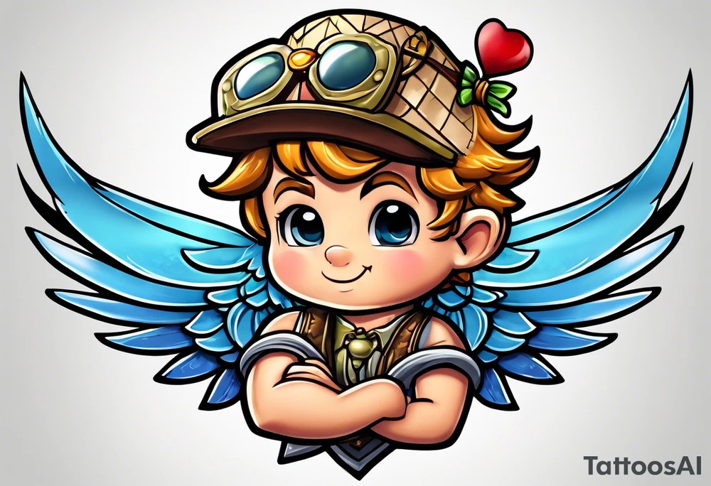 cupido  fly boy with wings and a bow, tattoo idea