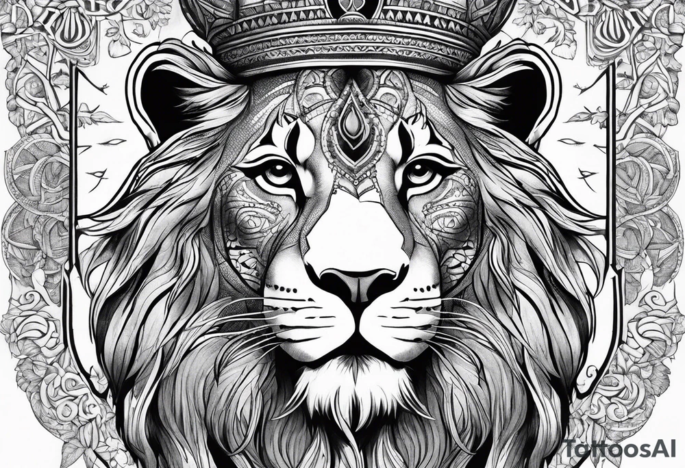 Half of sant jarnail bhinderwala ji’s face put together with half of a lions face tattoo idea