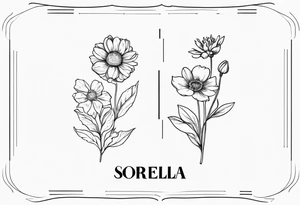 sister tattoo with october and september birth flowers with the word sorella tattoo idea