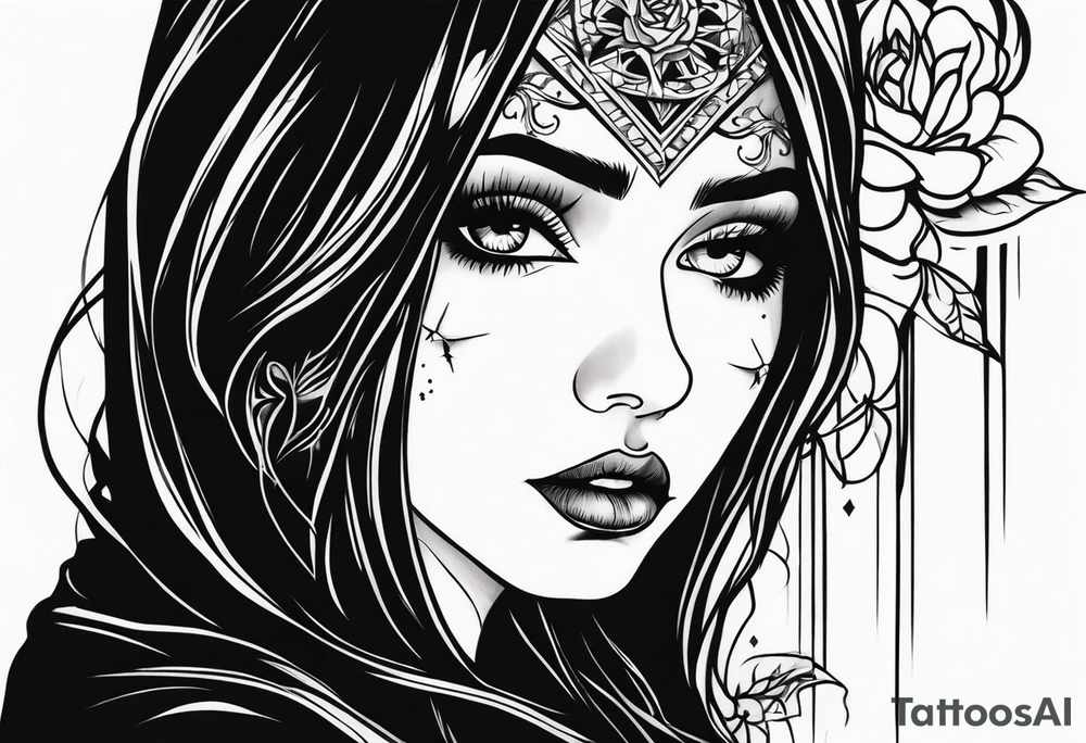 Sad girl Gothic eyes rolled back tattoo idea