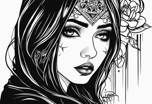 Sad girl Gothic eyes rolled back tattoo idea