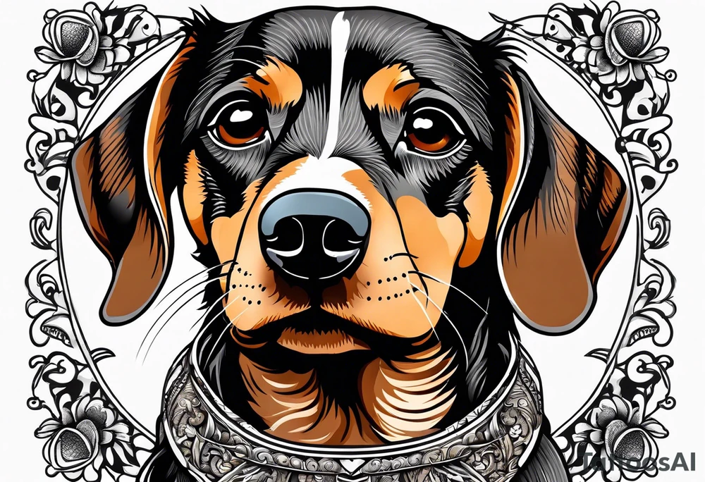 Black, brown and white dashchund tattoo idea