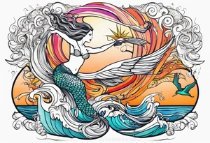 mermaid jumping to see pelicans tattoo idea
