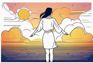 Woman standing with bent knees on a dancefloor pointing her fingers up in the sky tattoo idea