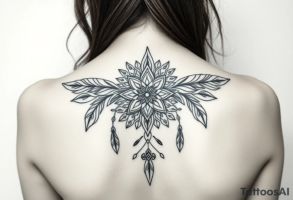 spiritual feathers ornamental mandala shaman tattoo idea