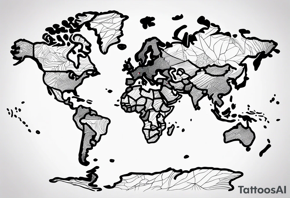 line drawing of the world map tattoo idea