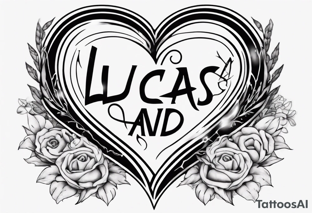 A black heart with the words Lucas and Margaret inside of it tattoo idea