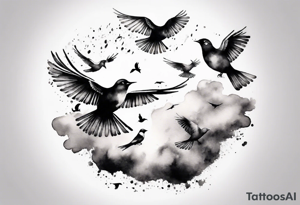 shoulder tattoo with light rays with birds flying free among the clouds, round shape, 3d effect tattoo idea shoulder tattoo with light rays with birds flying free among the clouds, round shape, 3d effect tattoo idea