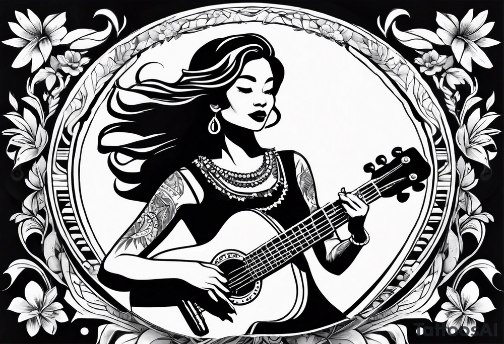 hula girl who dance with ukulele tattoo idea