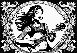 hula girl who dance with ukulele tattoo idea