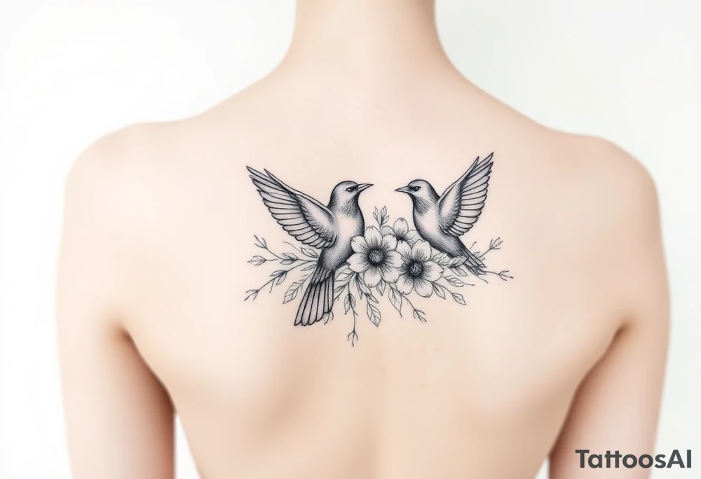 crows with flowers tattoo idea