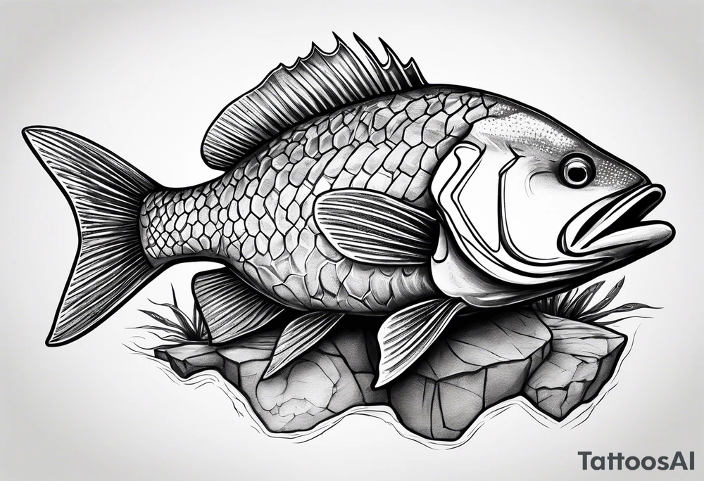 Jewfish on a log with a soccer ball tattoo idea