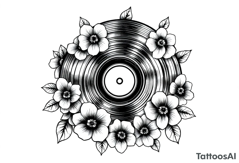 vinyl record surrounded by flowers tattoo idea vinyl record surrounded by flowers tattoo idea