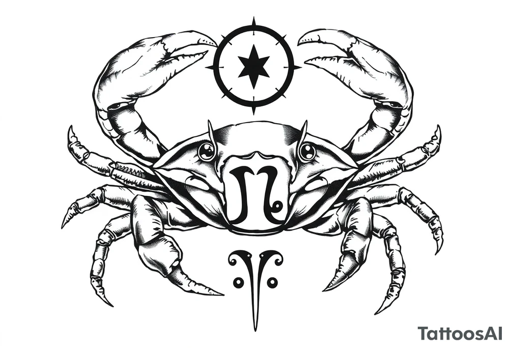 A king crab with with the cancer zodiac signin it’s claws tattoo idea