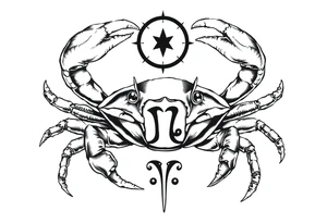 A king crab with with the cancer zodiac signin it’s claws tattoo idea