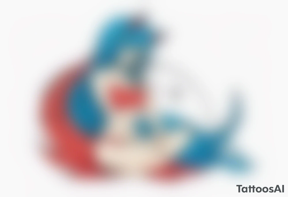 A fairy with a tail inspired by the logo of the show called Fairy Tail in a fetal position leaning in tattoo idea
