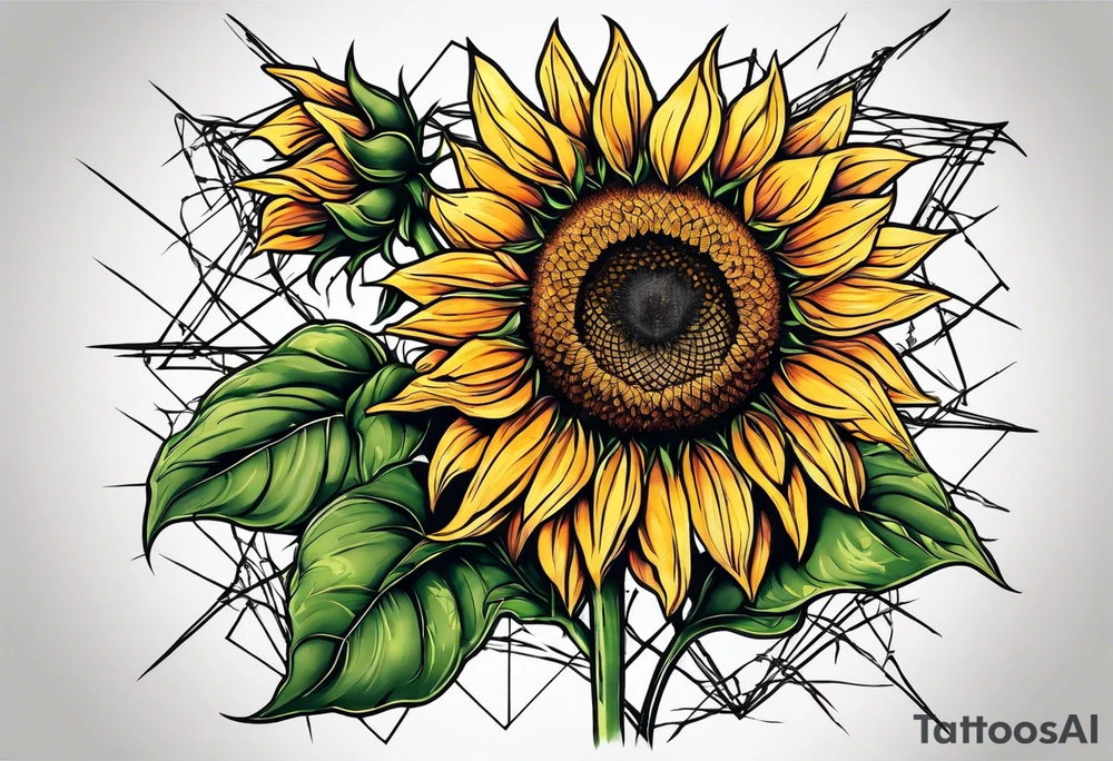 Sunflower, wheat, and barbed wire half sleeve tattoo idea