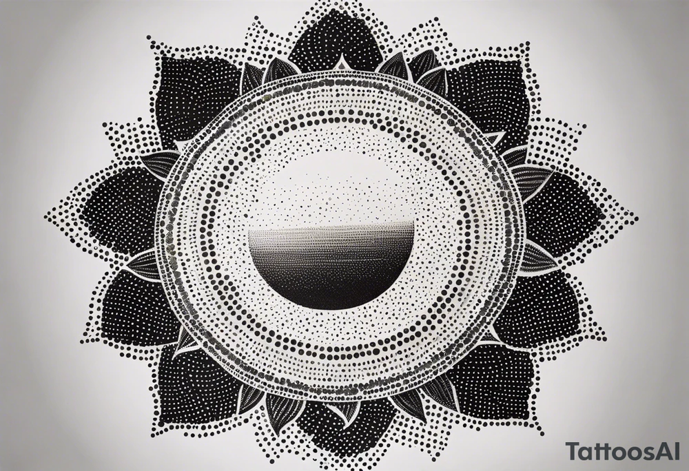 simple sun made of black dots and circles tattoo idea
