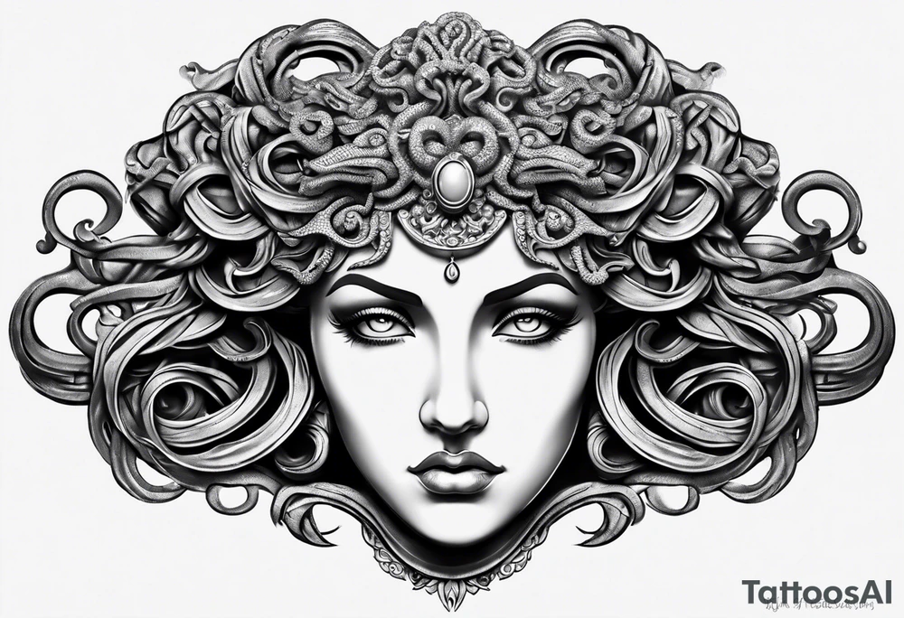 medusa sculpture bust with a blank stare and cracks in the sculpture tattoo idea