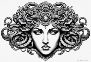medusa sculpture bust with a blank stare and cracks in the sculpture tattoo idea
