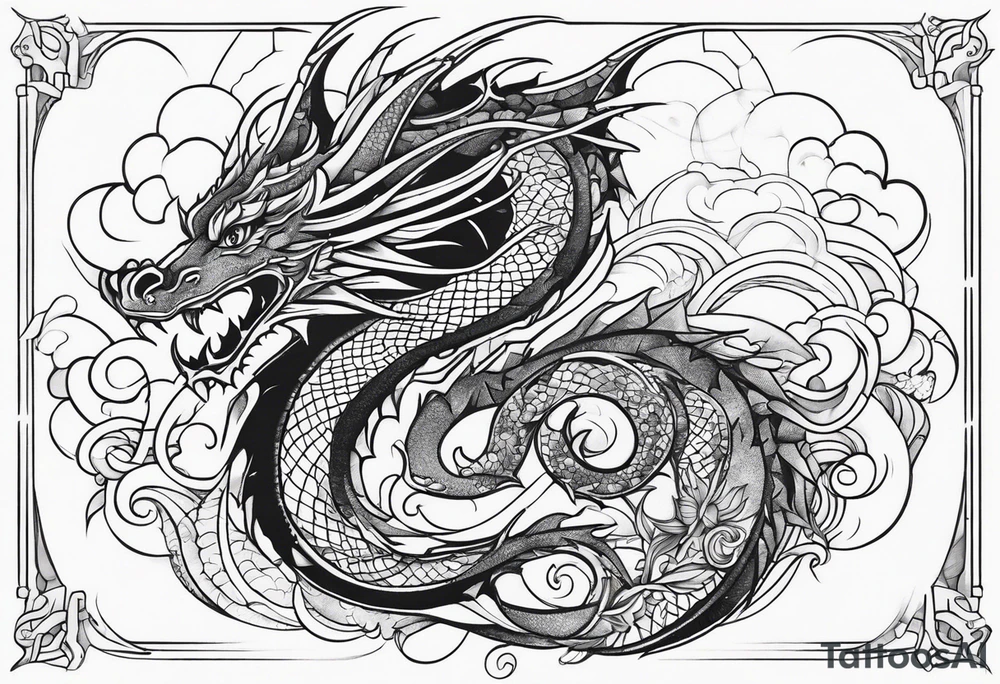 Geometric aquatic dragon cute tattoo idea