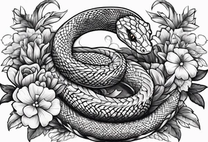 snakein the shape of an s with flowers tattoo idea