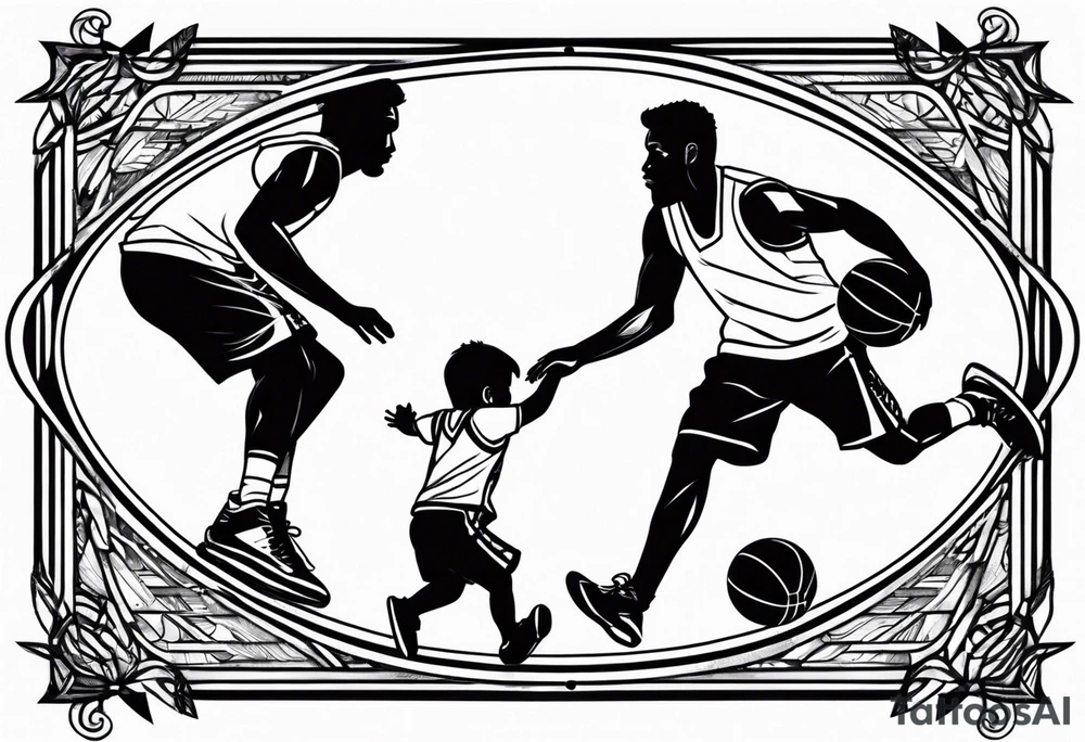 Dad playing basketball with 2 kids tattoo idea