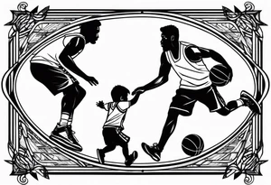 Dad playing basketball with 2 kids tattoo idea