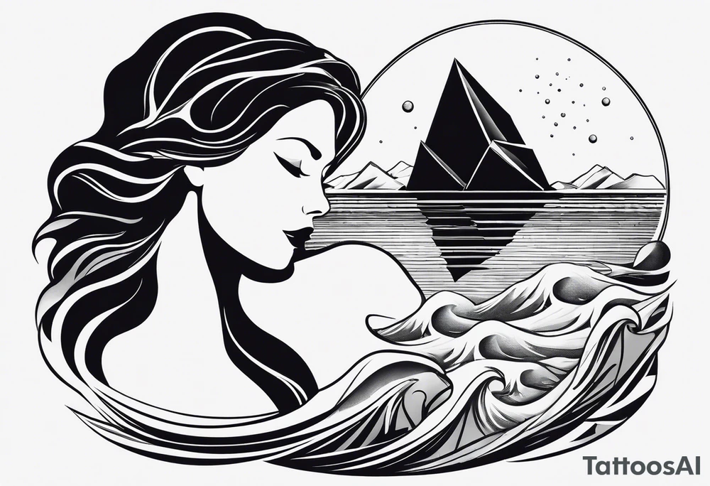 geometric silhouette lady iceberg with a man swimming and the lady is not a picture of herself but more of a part of the ice berg tattoo idea