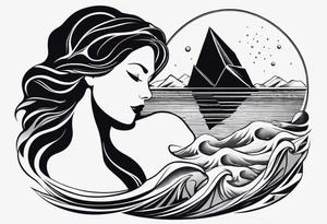 geometric silhouette lady iceberg with a man swimming and the lady is not a picture of herself but more of a part of the ice berg tattoo idea