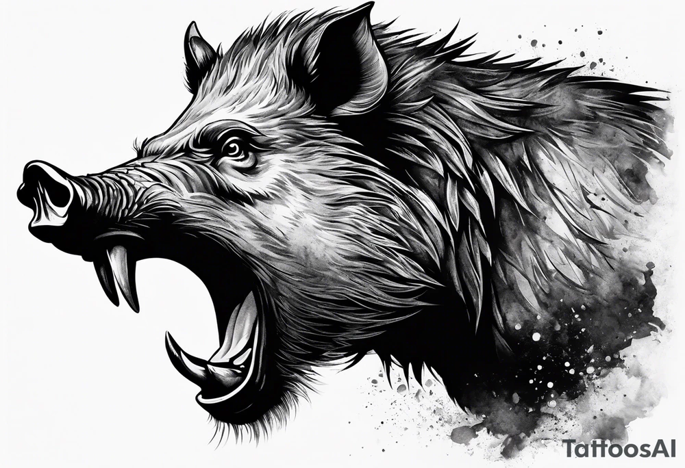 angry boar front tattoo idea