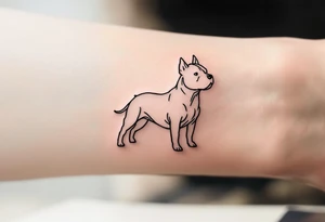 Minimalist Staffbull Line Art
Clean single-line outline forming the silhouette of a standing Staffbull. Black ink only, perfect for a small wrist or ankle tattoo. tattoo idea