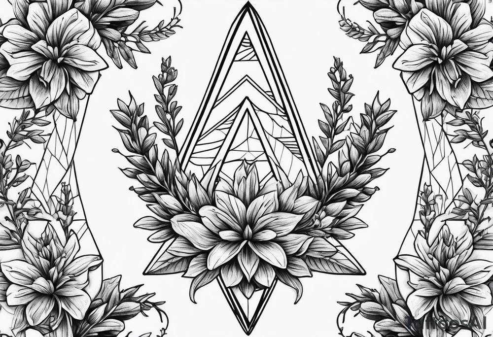 Arrowhead wrapped in lavender plant tattoo idea
