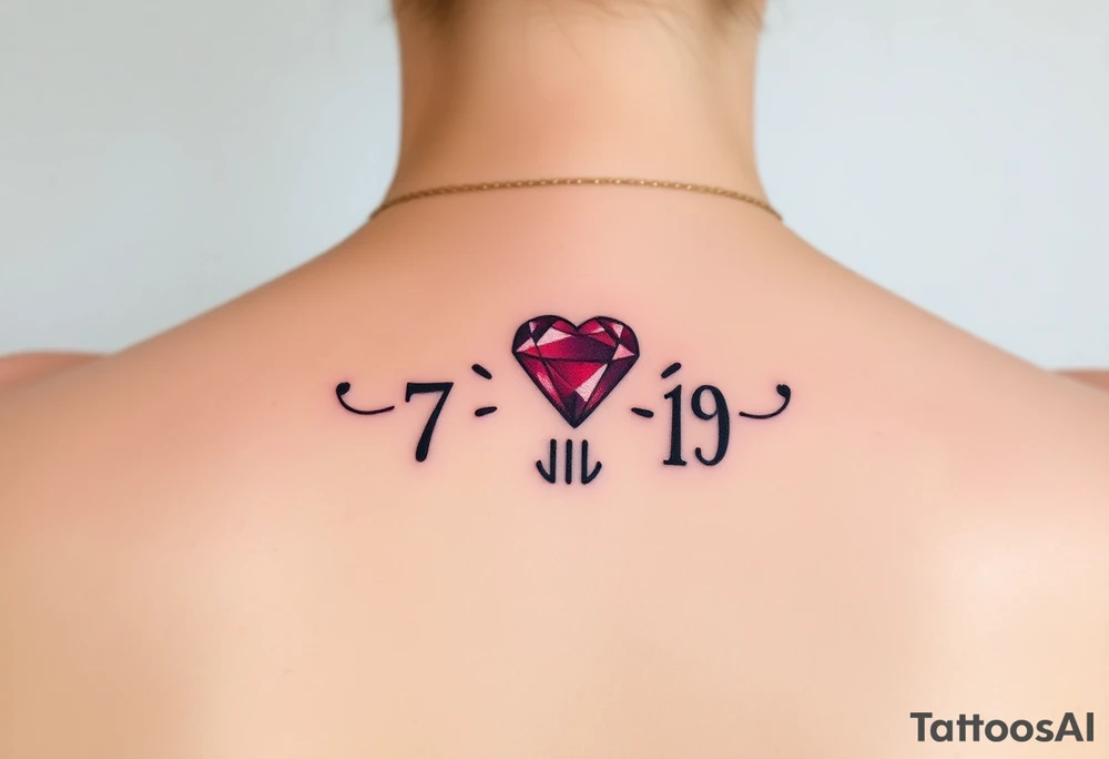 Small Ruby gem and birthday 7-6-19 tattoo idea