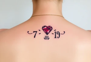 Small Ruby gem and birthday 7-6-19 tattoo idea