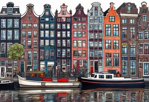 animals made of glass in Amsterdam featuring Amsterdam buildings and canal in galaxy colours featuring pineapples and birds tattoo idea