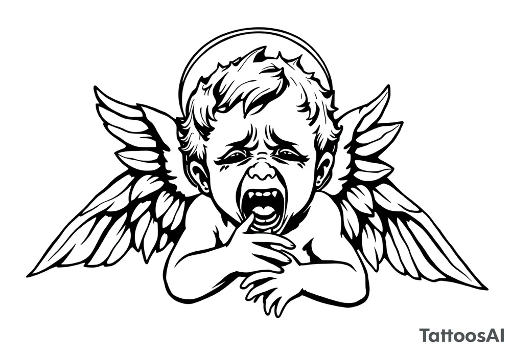 weird crying angel tattoo idea
