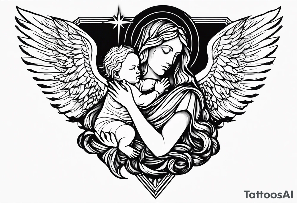 Preying hands Jesus necklace angel baby tattoo idea