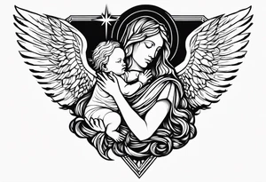 Preying hands Jesus necklace angel baby tattoo idea