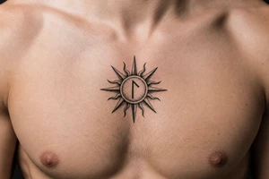 sun with the rune strength symbol in the middle tattoo idea