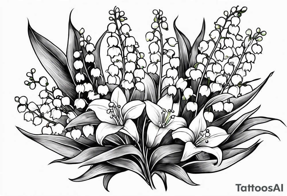 lily of the valley with other flowers incorporated with new Mexico. Very gentle and clean, minimal shading tattoo idea